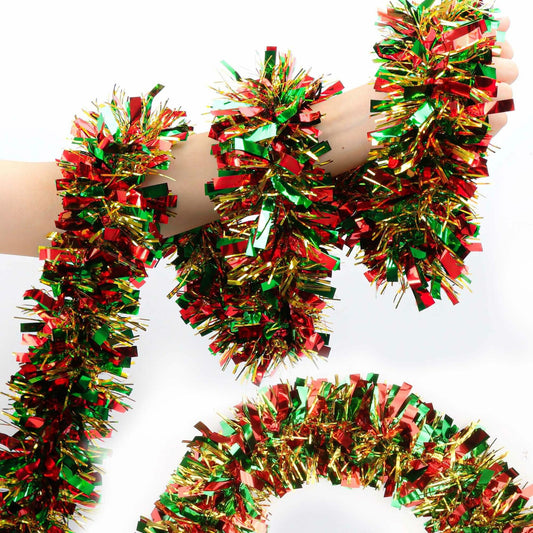50 Ft Christmas Tinsel Garland Metallic Green Red Gold Twist Indoor Decor