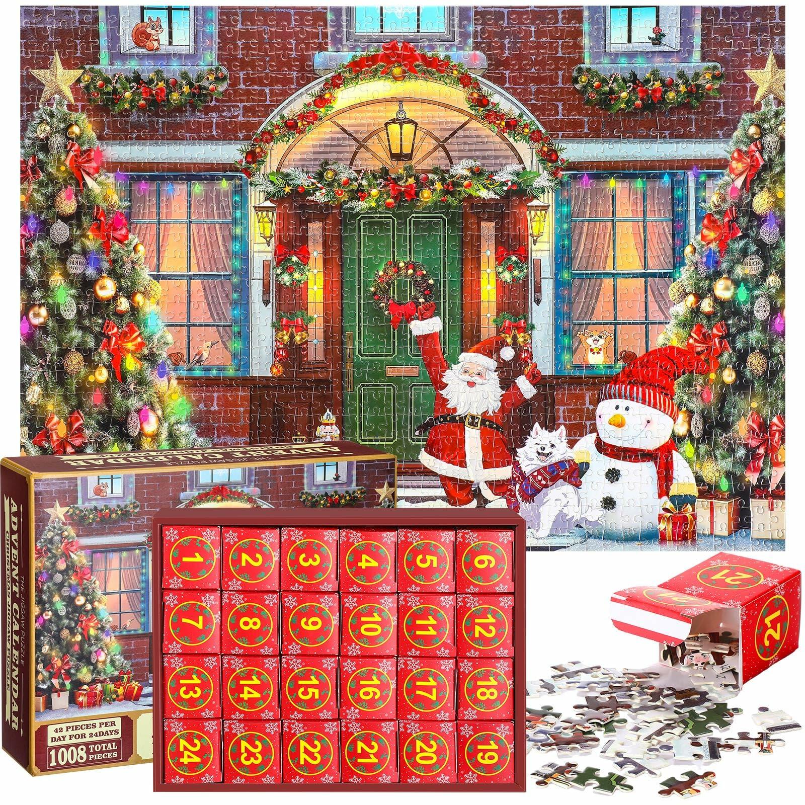 Poen 2025 Christmas Advent Calendar Puzzle 1008pc Santa Stories Porch