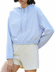Flygo Women's UPF 50+ Cropped Athletic Zip Hoodie Jacket Blue Size XL