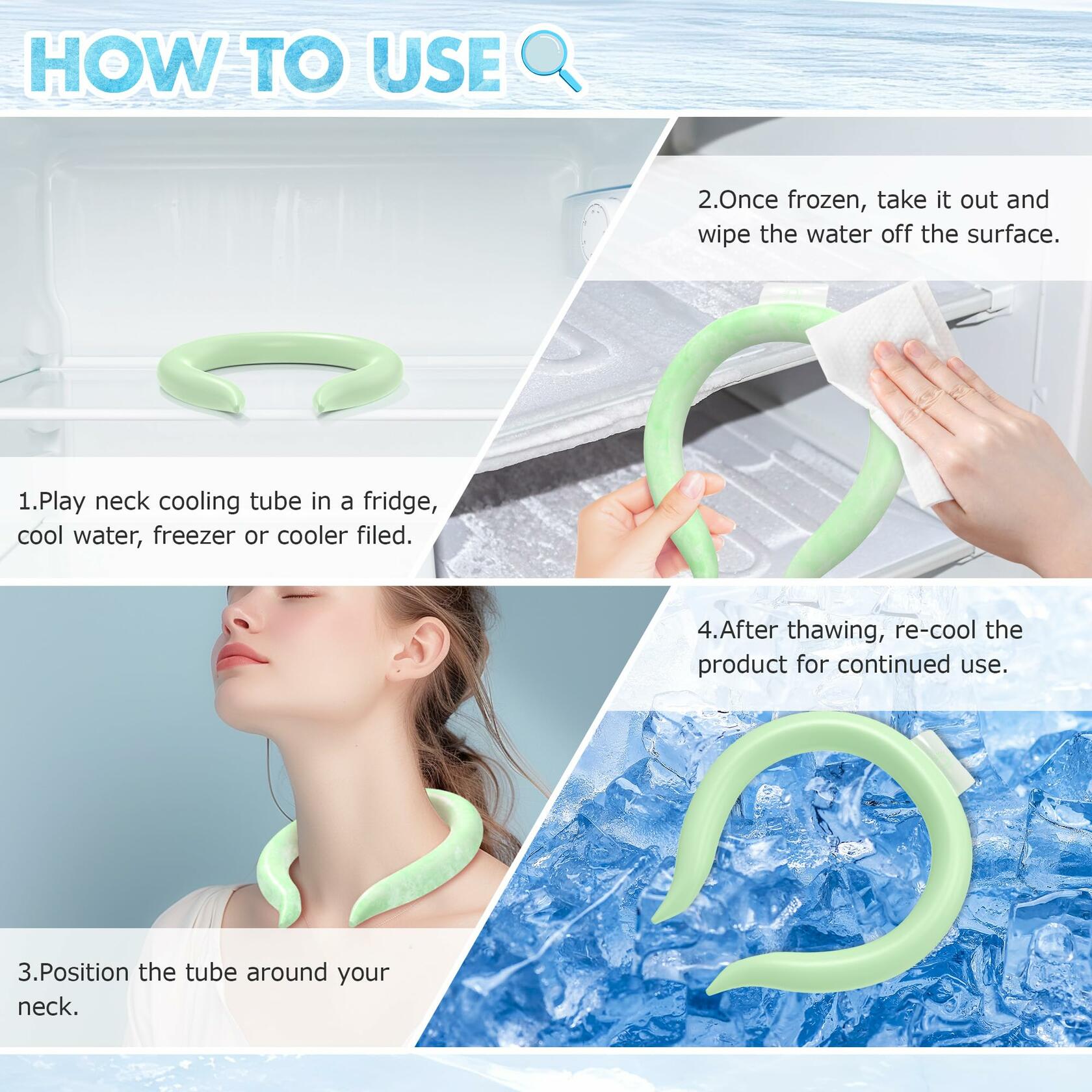 Fluorescent Neck Cooling Tube Reusable Ice Ring Neck Cooler Green