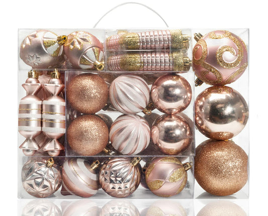 AMS 81ct Christmas Ball Ornaments Holiday Tree Decor Champagne Reusable Box