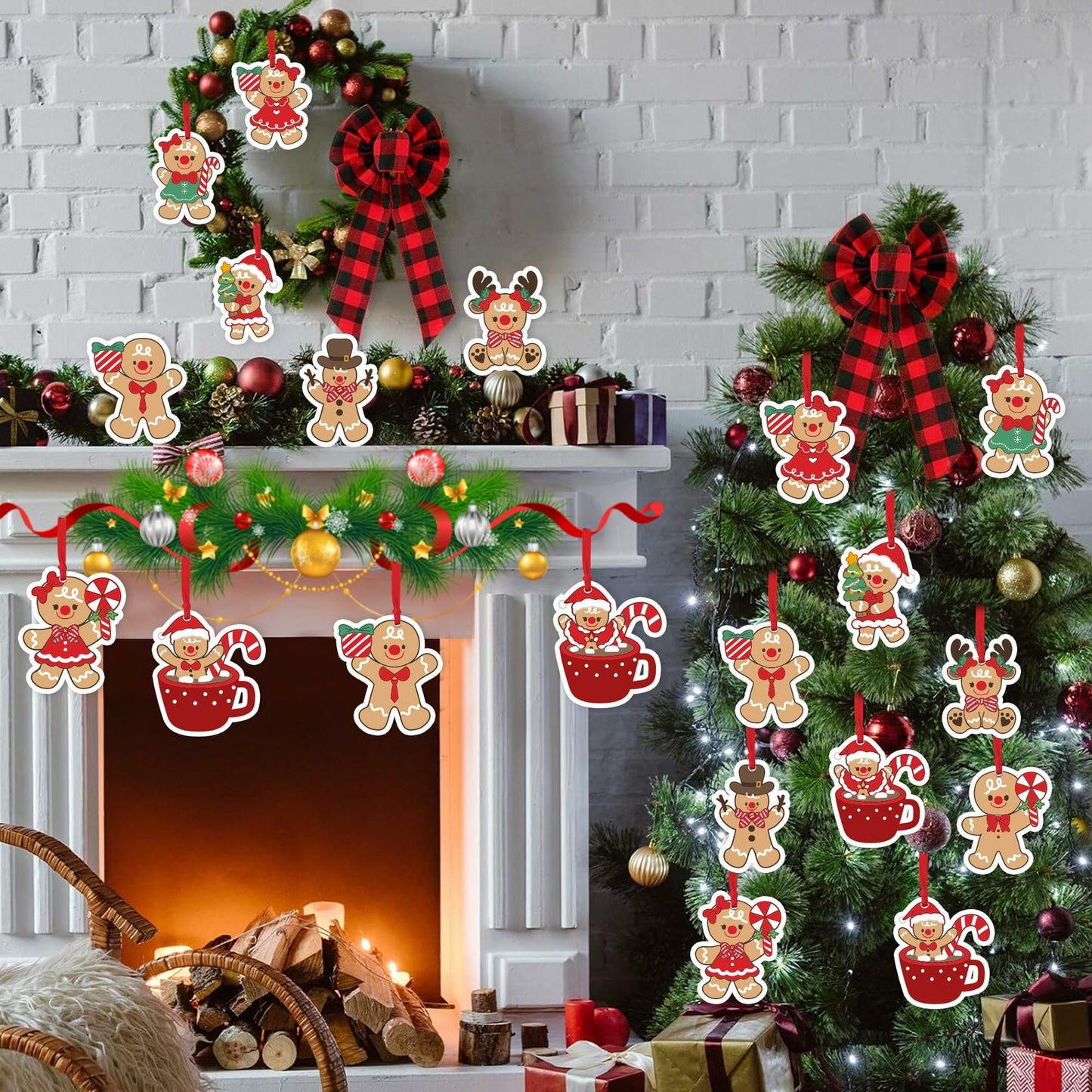 12Pcs Gingerbread Man Christmas Ornaments Tree Decorations with Ropes