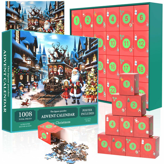 Advent Christmas Puzzle 2024 1008pcs Paper Calendar Holiday Game Green