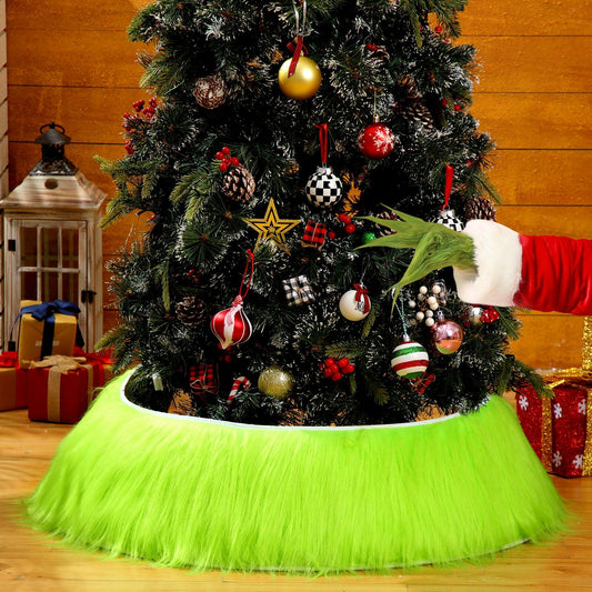 Funnymoom Christmas Tree Collar Green Faux Fur Skirt 24 Inch