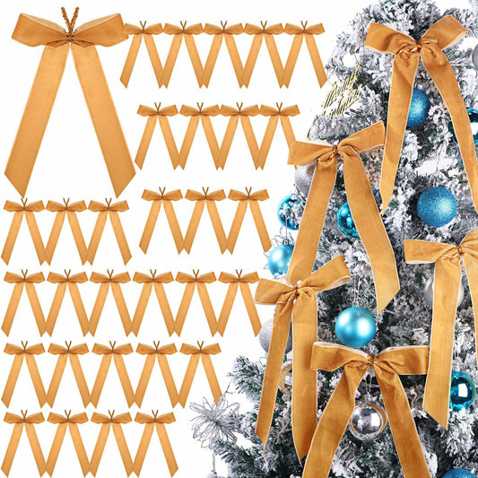 Riceshoot 30 Pcs Velvet Christmas Bow Khaki 6.3x11 Inch Rustic Decor