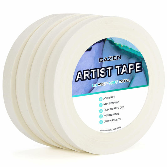 Bazen Artist Tape 4 Pack 1in x 660ft White Acid-Free Masking Tape