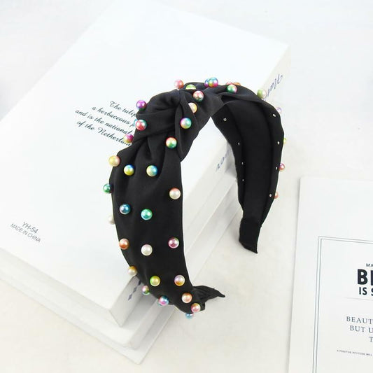 SMYAXUNW Colorful Pearl Knotted Hairband Turban Hair Accessories for Women