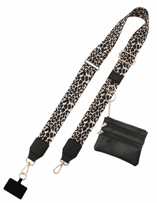 Jusy Clip and Go Phone Strap with Wallet Crossbody Leopard Adjustable Lanyard