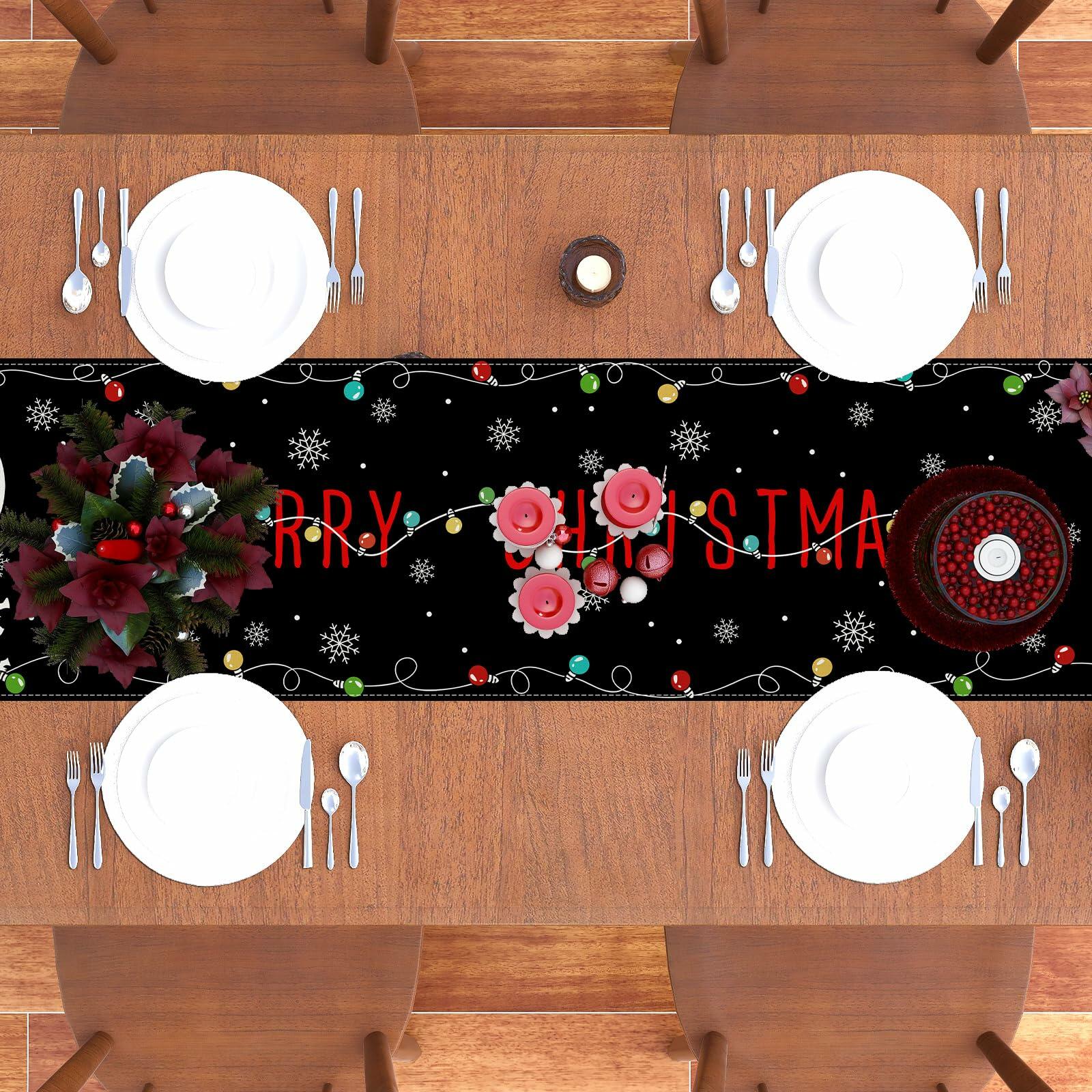 Christmas Table Runner Merry Christmas Winter Xmas Decorations 13x72 Inch