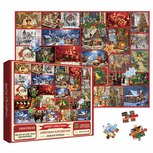 Vintage Christmas 1000 Piece Jigsaw Puzzle Nativity Snowman Winter Scenery