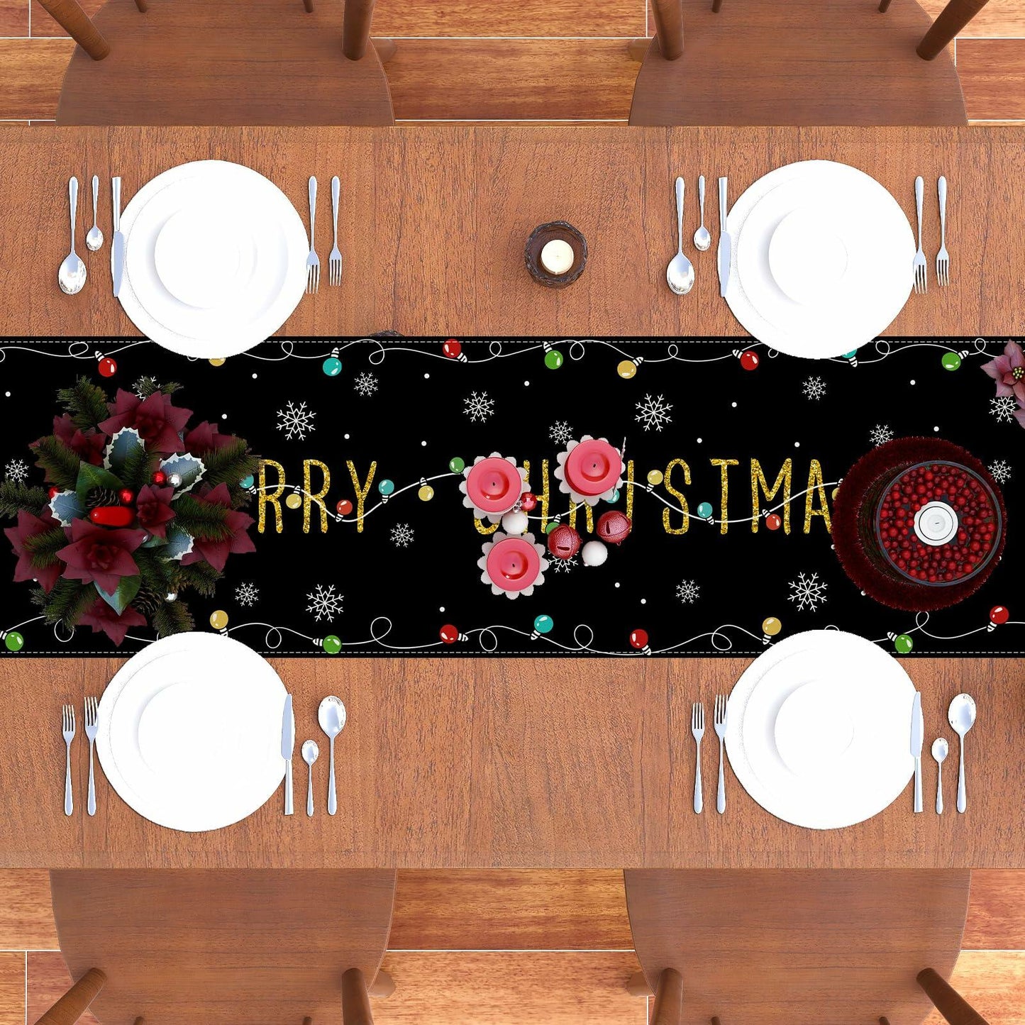 Christmas Table Runner Winter Xmas Decorations 13x72 Inch for Home Kitchen