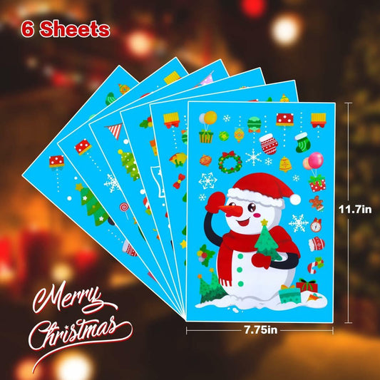 194PCS Christmas Window Clings Stickers Snowflakes Indoor Home 6 Sheets