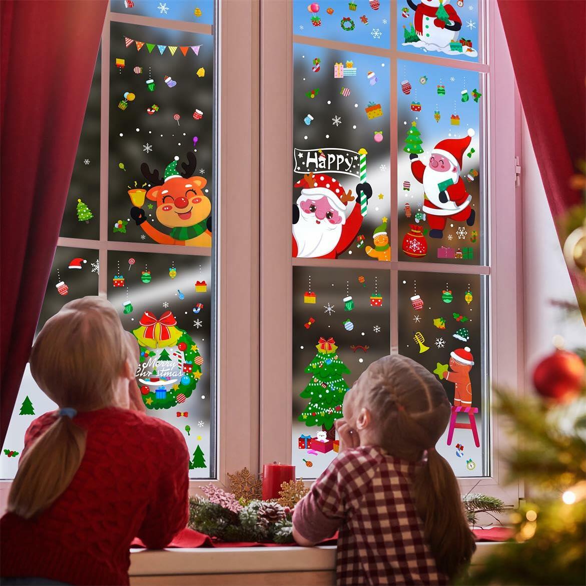 194PCS Christmas Window Clings Stickers Snowflakes Indoor 6 Sheets Decor