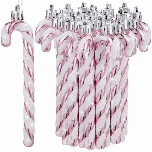 Sotiff Plastic Glitter Candy Cane Ornaments Pink White 72 Pcs Holiday Decor
