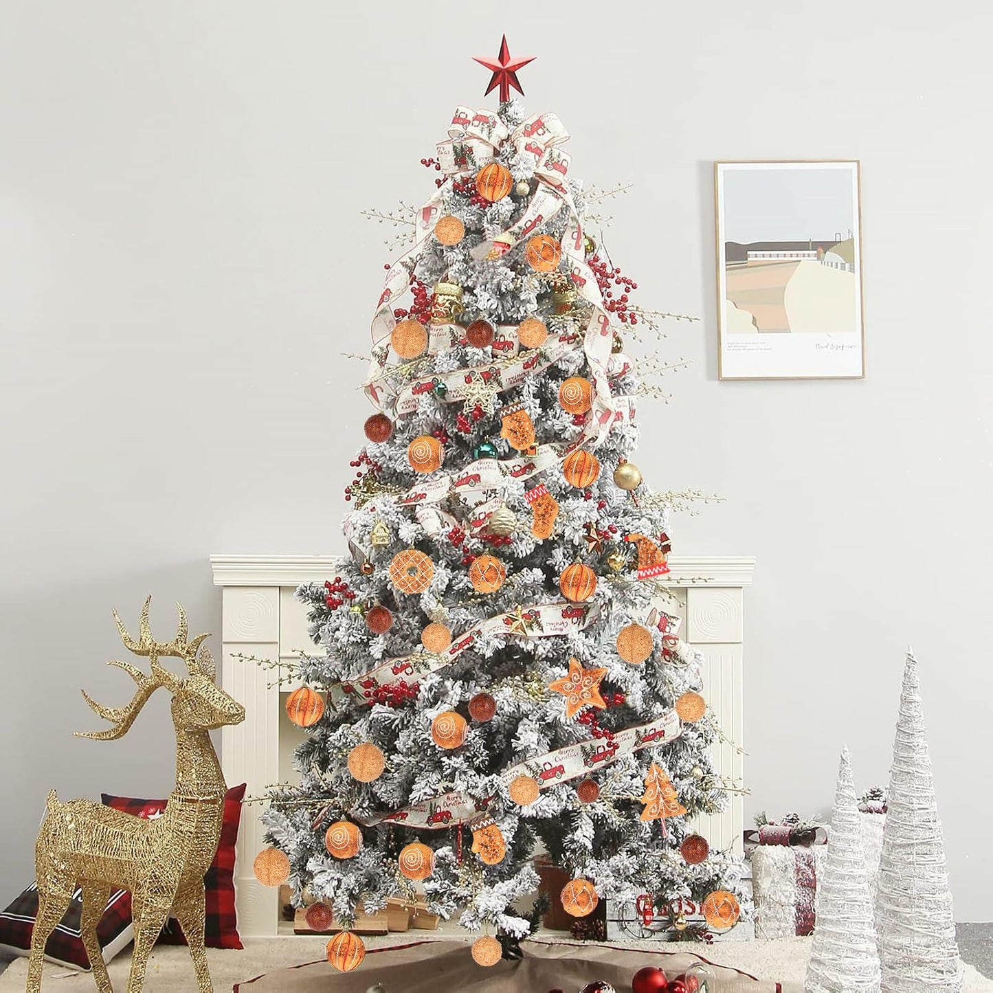 RoseCraft Christmas Ornaments Set 32PCS Shatterproof Multi-Color Hanging Balls