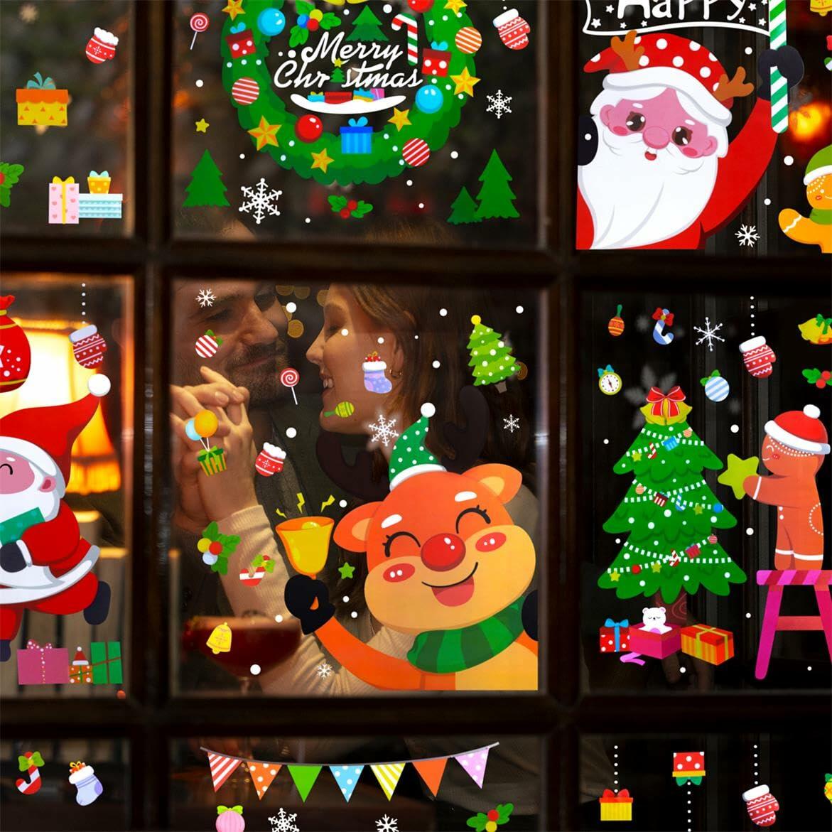 194PCS Christmas Window Clings Stickers Snowflakes Indoor 6 Sheets Decor