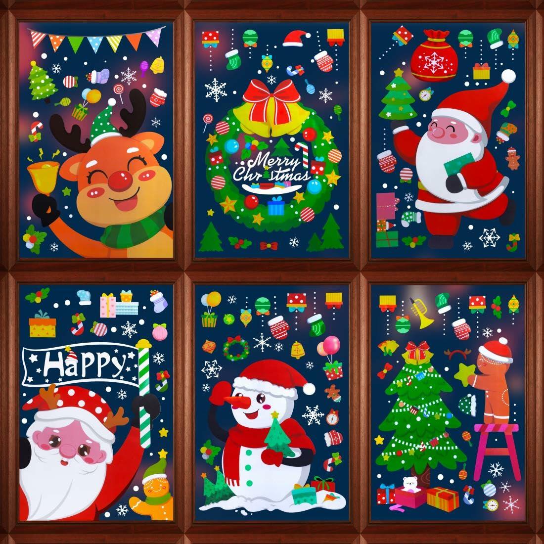 194PCS Christmas Window Clings Stickers Snowflakes Indoor 6 Sheets Decor