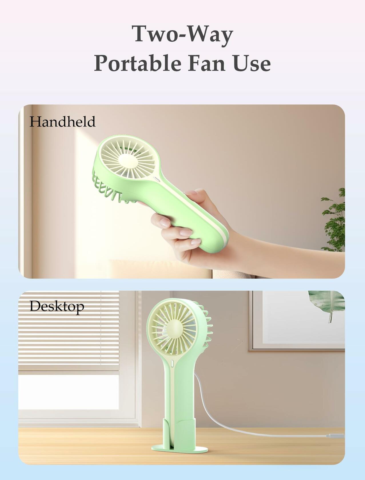 Lerat Mini Portable Handheld Fan USB Rechargeable Green Battery Operated