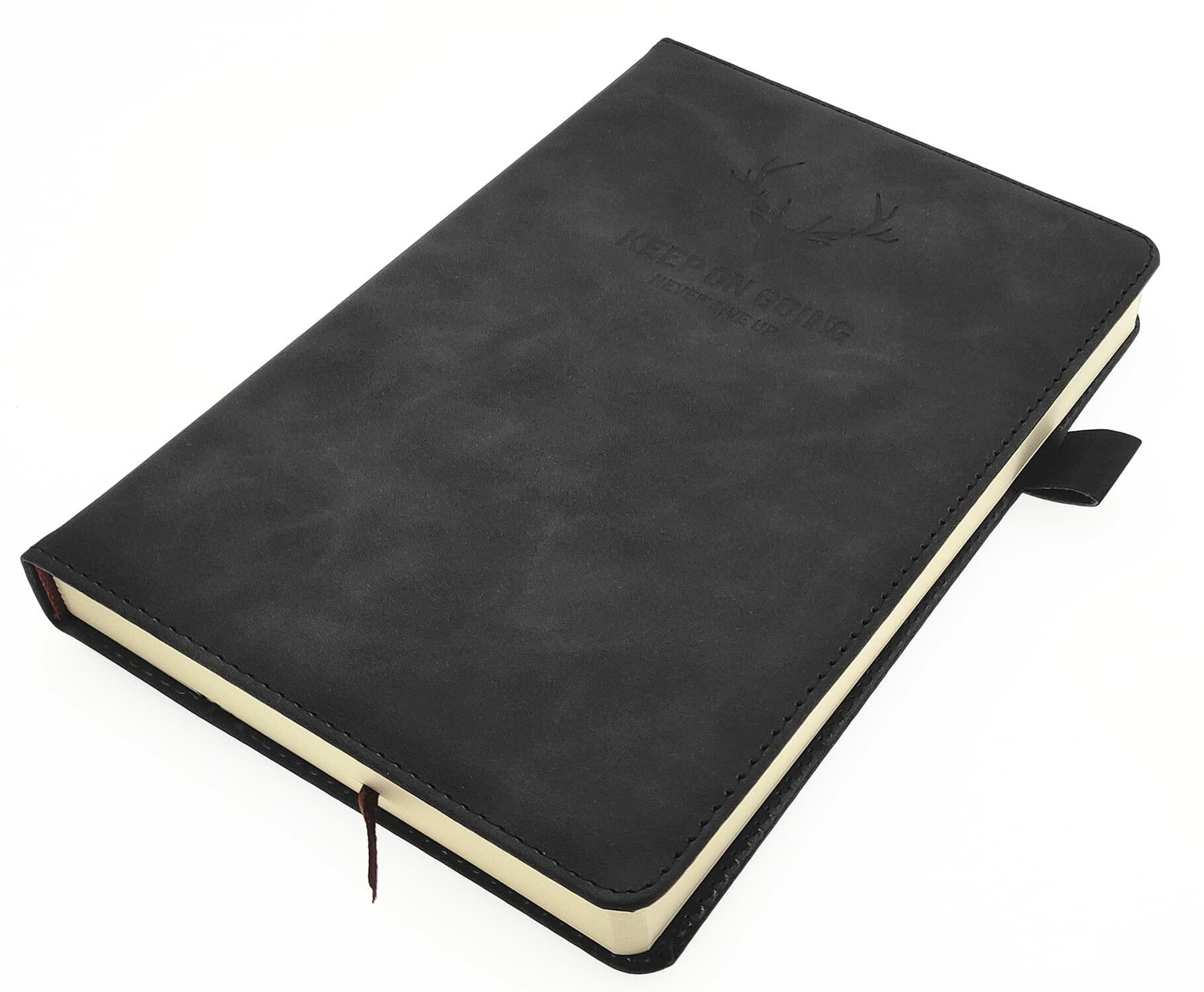 Ailifly Hardcover Journal Notebook A5 Ruled 360 Pages Black Faux PU Leather