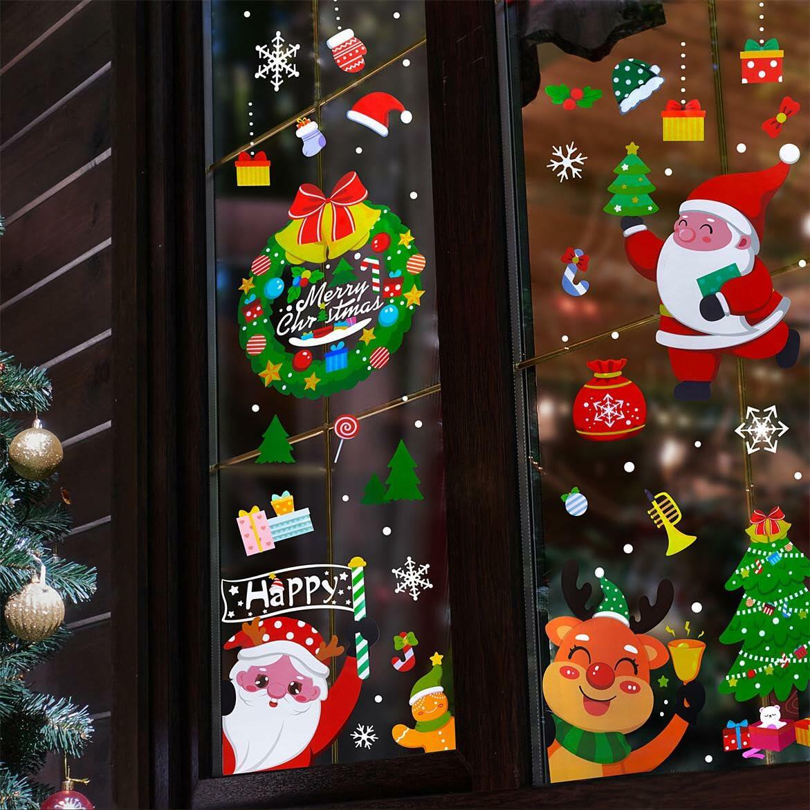 194PCS Christmas Window Clings Stickers Snowflakes Indoor 6 Sheets Decor