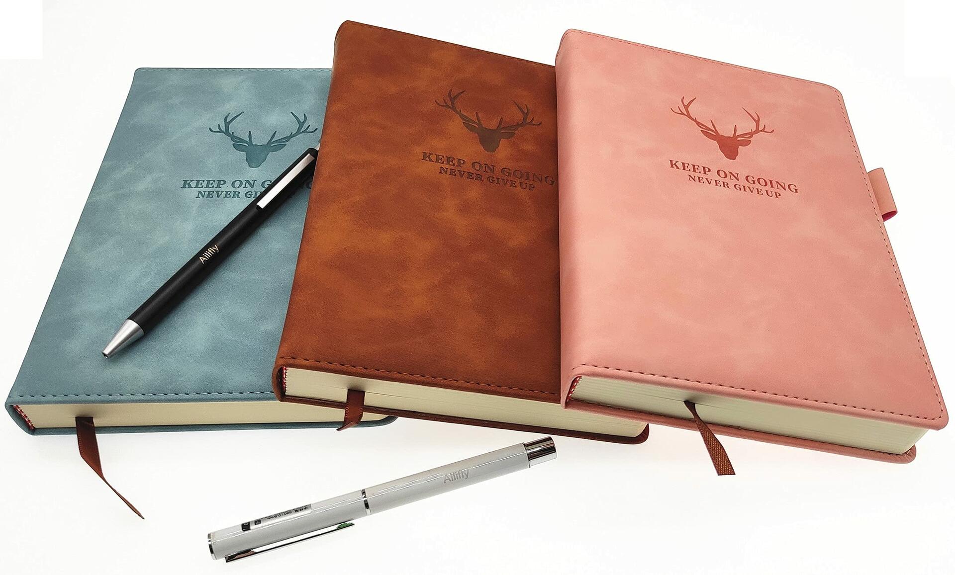 Ailifly Hardcover Journal Notebook A5 Ruled 360 Pages Black Faux PU Leather