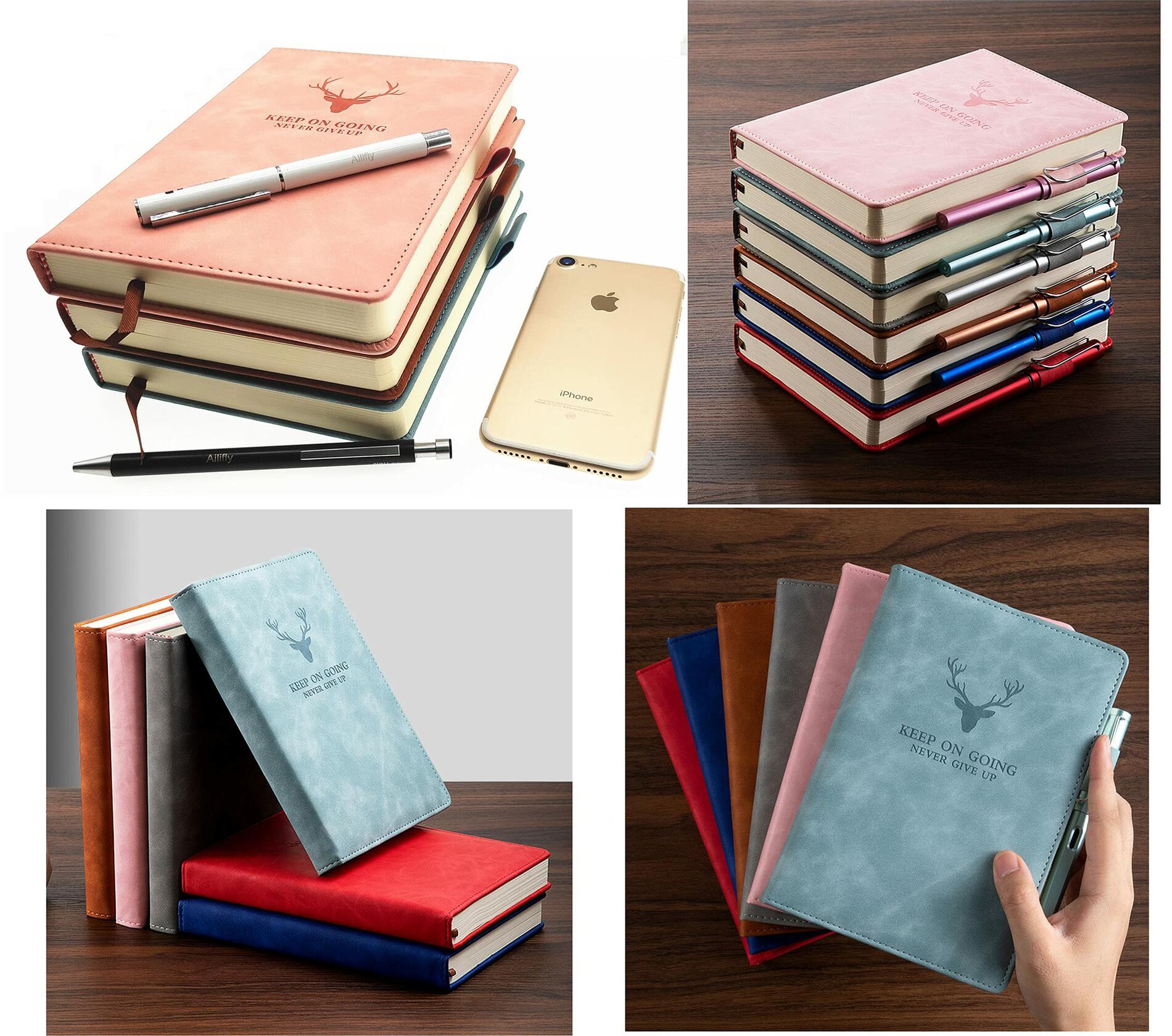 Ailifly Hardcover Journal Notebook A5 Ruled 360 Pages Black Faux PU Leather