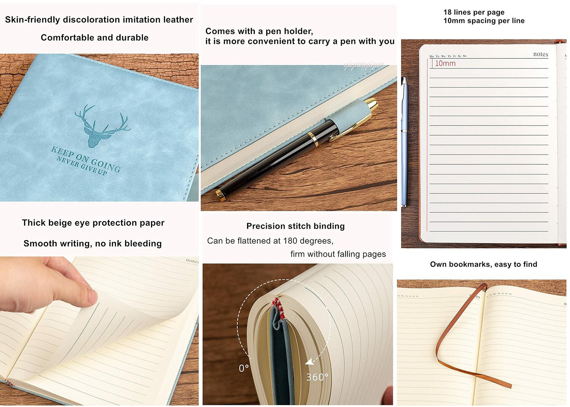 Ailifly Hardcover Journal Notebook A5 Ruled 360 Pages Black Faux PU Leather