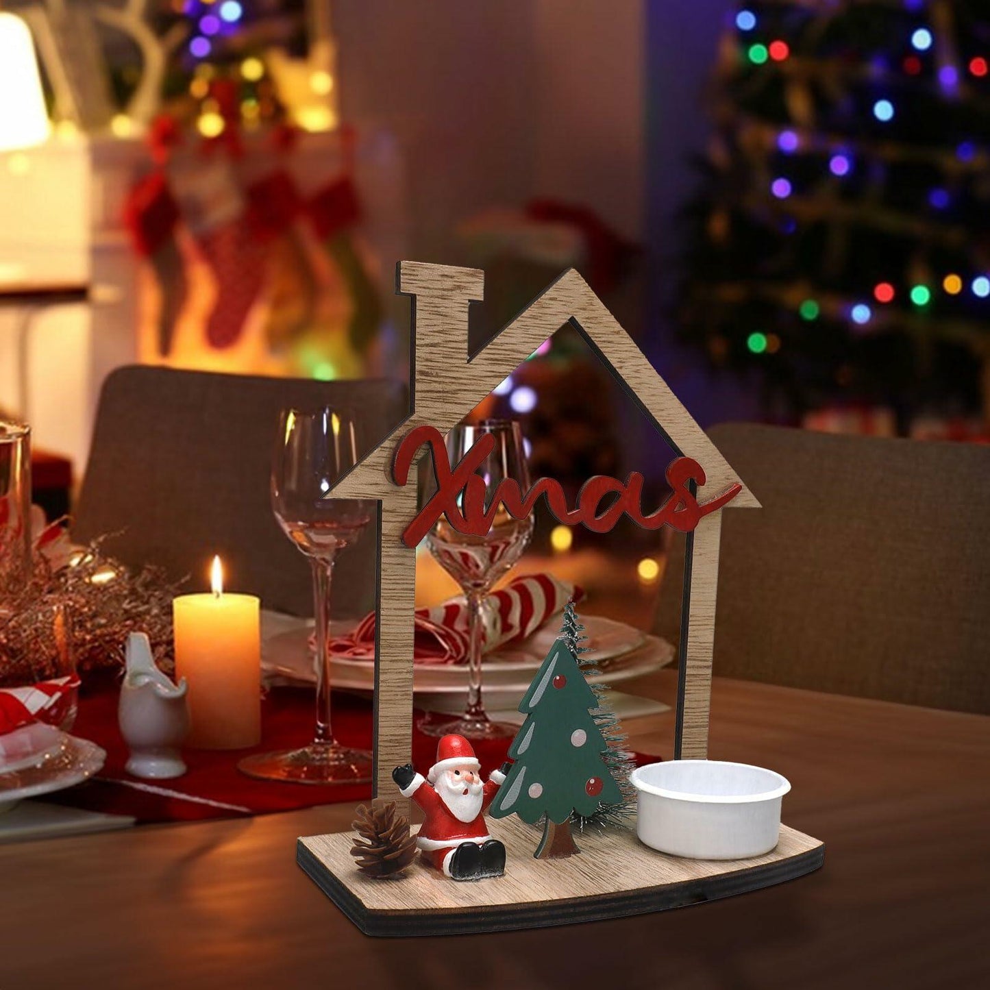 VQN Christmas Wooden Small House Crafts Rustic Xmas Holiday Ornament Decor