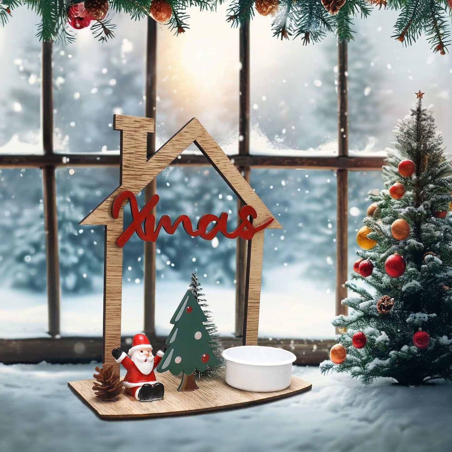 VQN Christmas Wooden Small House Crafts Rustic Xmas Holiday Ornament Decor