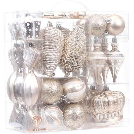 Sea Team 50-Pack Shatterproof Christmas Ball Ornaments Set Silver Xmas