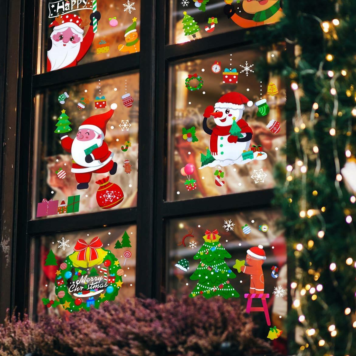 194PCS Christmas Window Clings Stickers Snowflakes Indoor 6 Sheets Decor