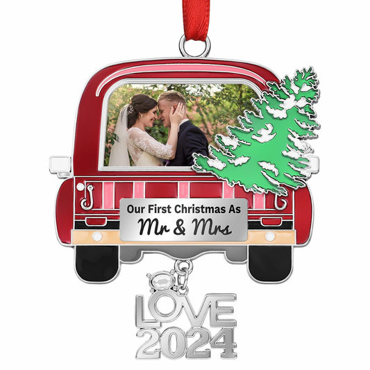 Our First Christmas As Mr and Mrs Photo Ornament Metal Wedding Gift 2024