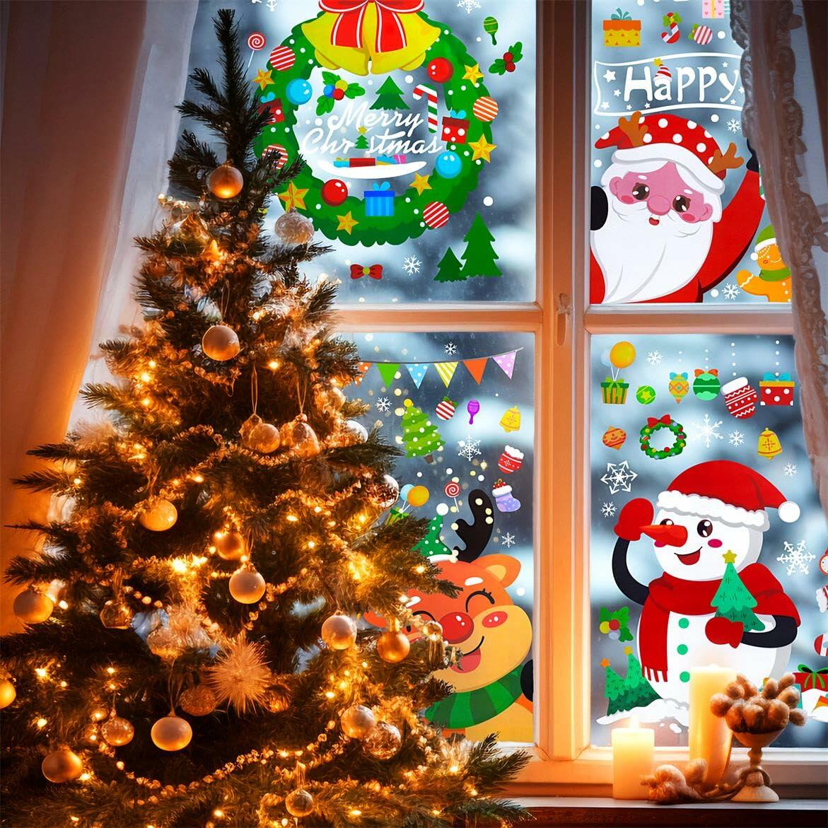 194PCS Christmas Window Clings Stickers Snowflakes Indoor 6 Sheets Decor