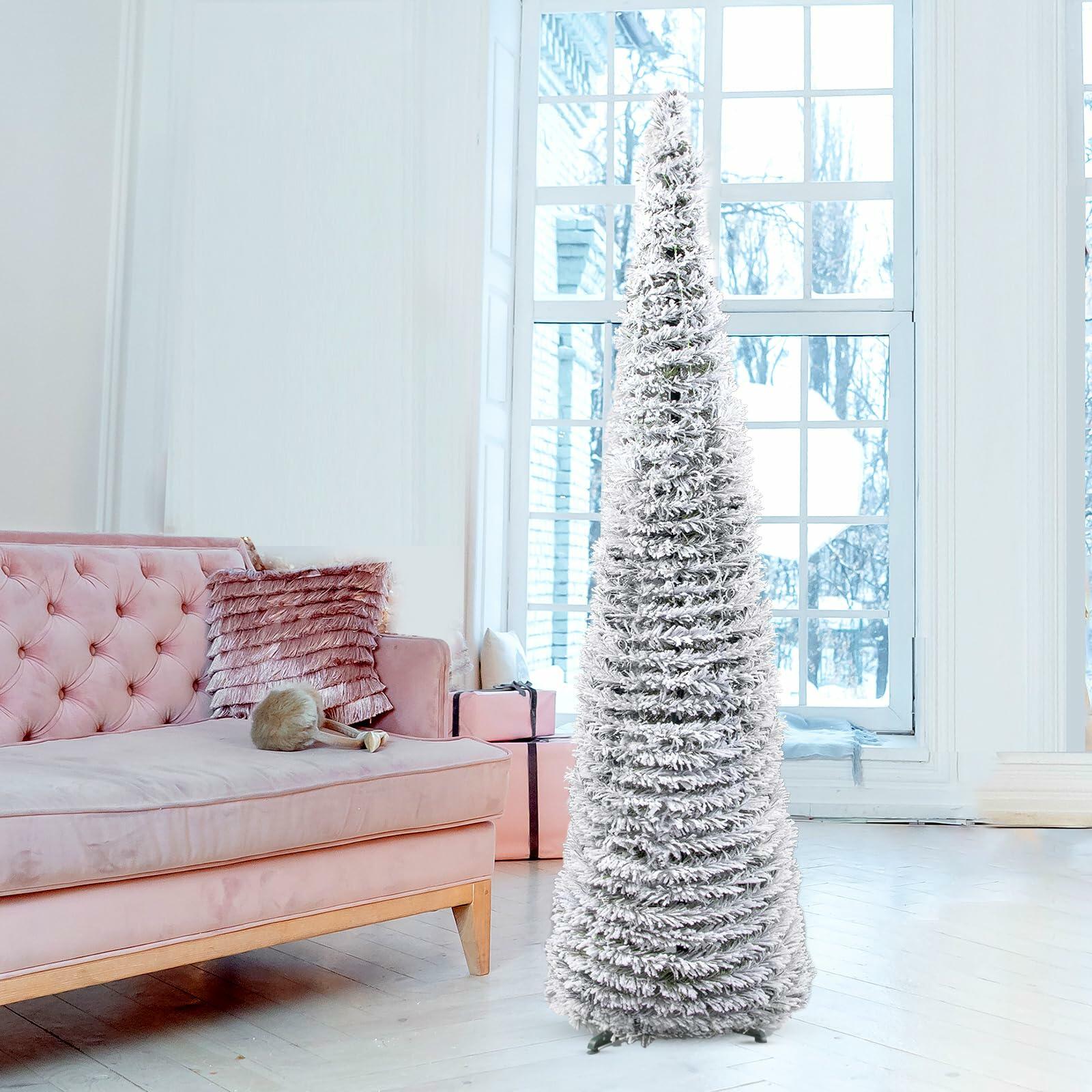 Joyyy Snow Flocked Christmas Tree 5ft White Artificial Pencil Tree