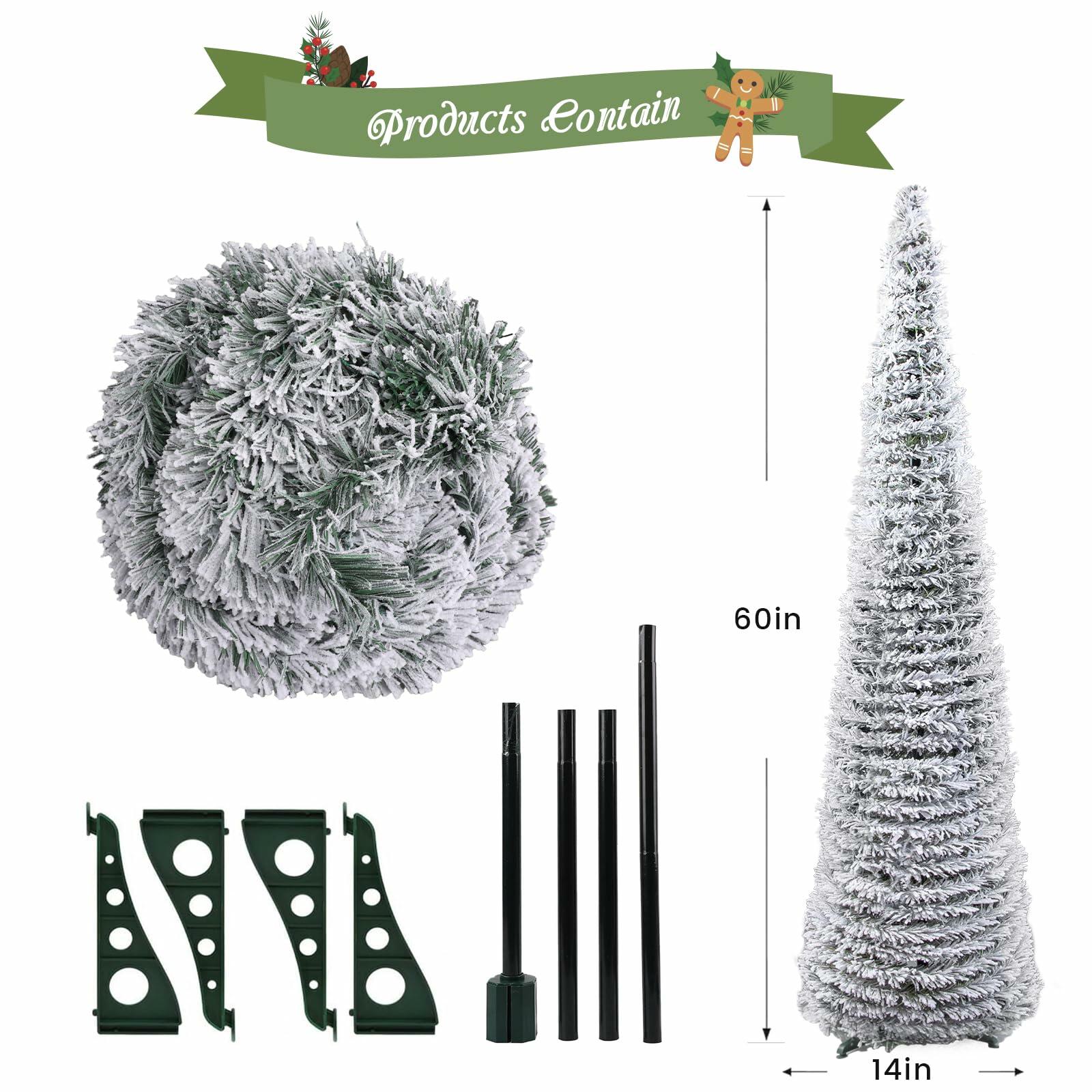 Joyyy Snow Flocked Christmas Tree 5ft White Artificial Pencil Tree