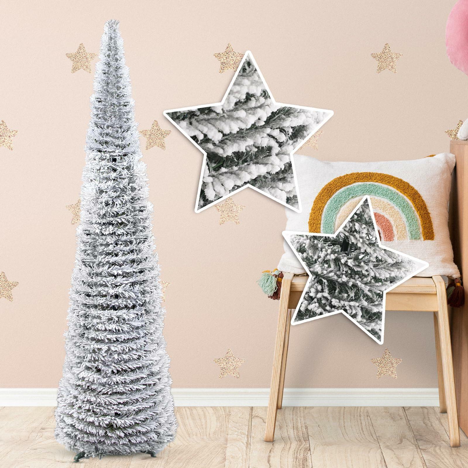 Joyyy Snow Flocked Christmas Tree 5ft White Artificial Pencil Tree