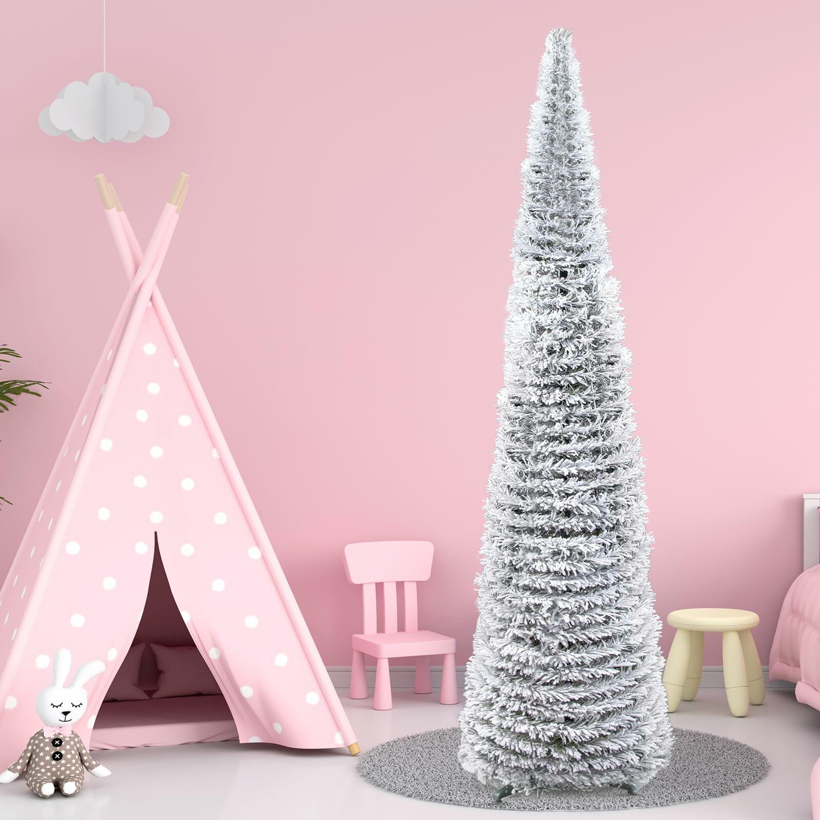 Joyyy Snow Flocked Christmas Tree 5ft White Artificial Pencil Tree