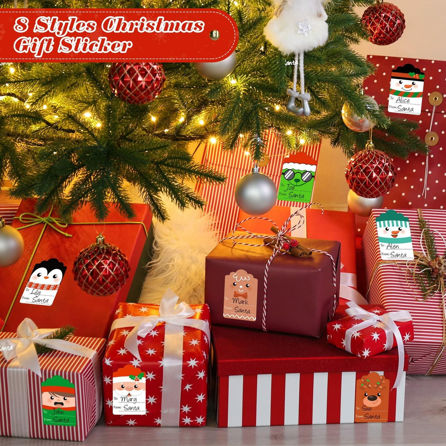 800 Pcs Christmas Gift Tag Stickers Self Adhesive Xmas Labels Cute Style