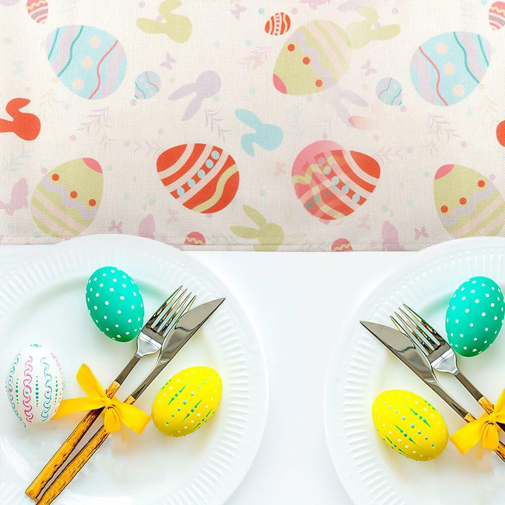 QIHOMPIB Easter Table Runner Colorful Eggs Polyester 13x72 Inch