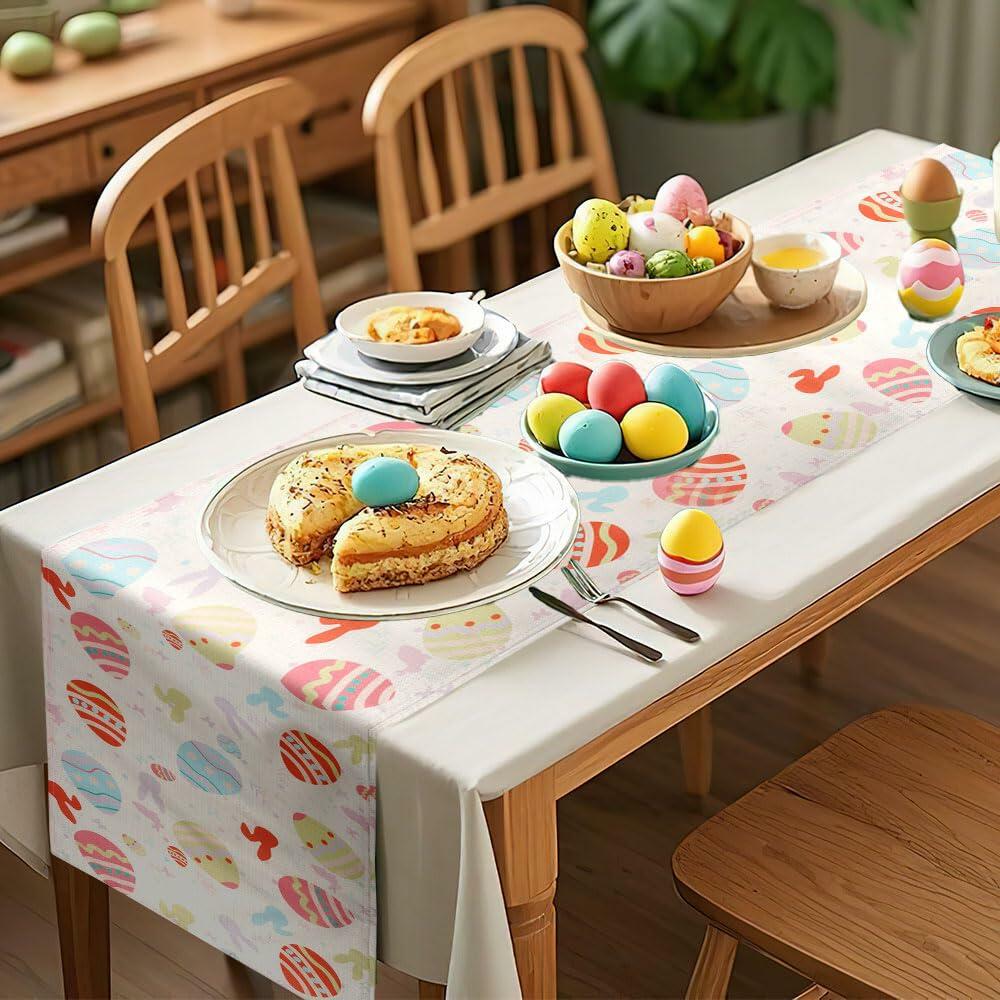 QIHOMPIB Easter Table Runner Colorful Eggs Polyester 13x72 Inch