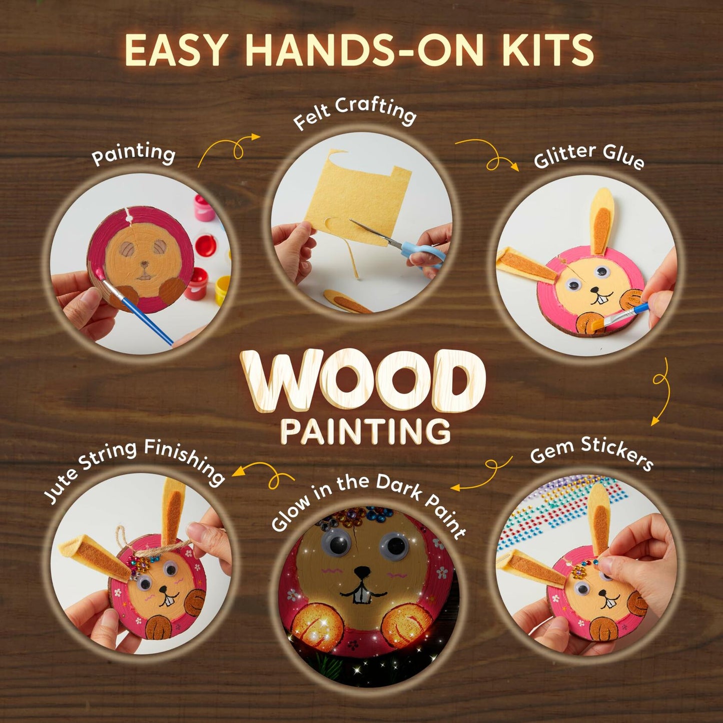 [Like_new] Klever Kits Wooden Painting Craft Kit Glow in The Dark Wood Slices Kids