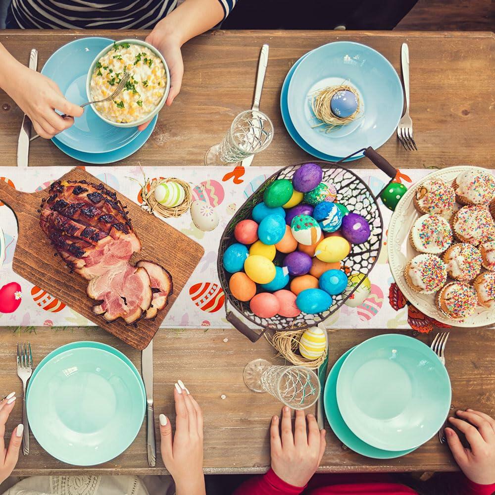 QIHOMPIB Easter Table Runner Colorful Eggs Polyester 13x72 Inch