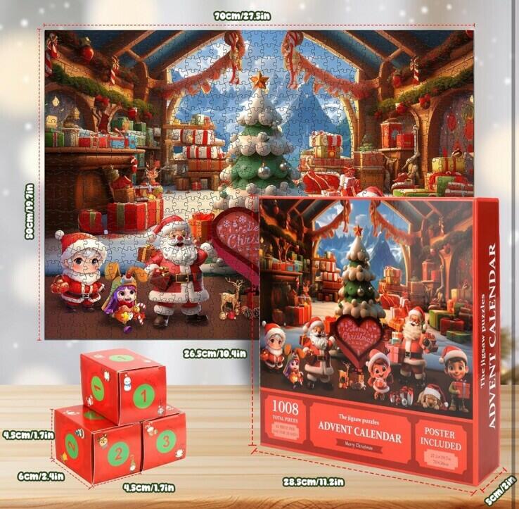 Unbranded Advent Calendar 2024 Jigsaw Puzzle 24 Days Christmas Countdown Red