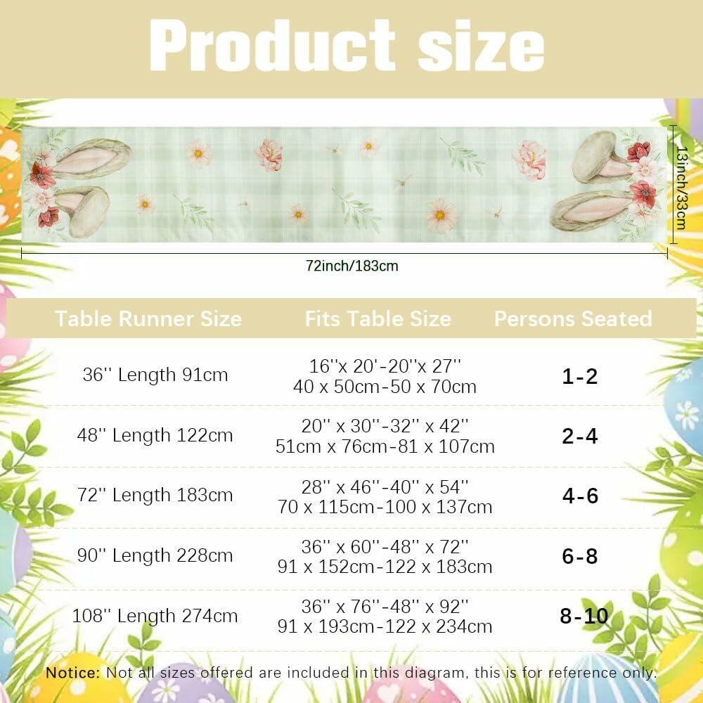 QIHOMPIB Easter Table Runner Pastel Pink Floral Boho 13x72 Inch