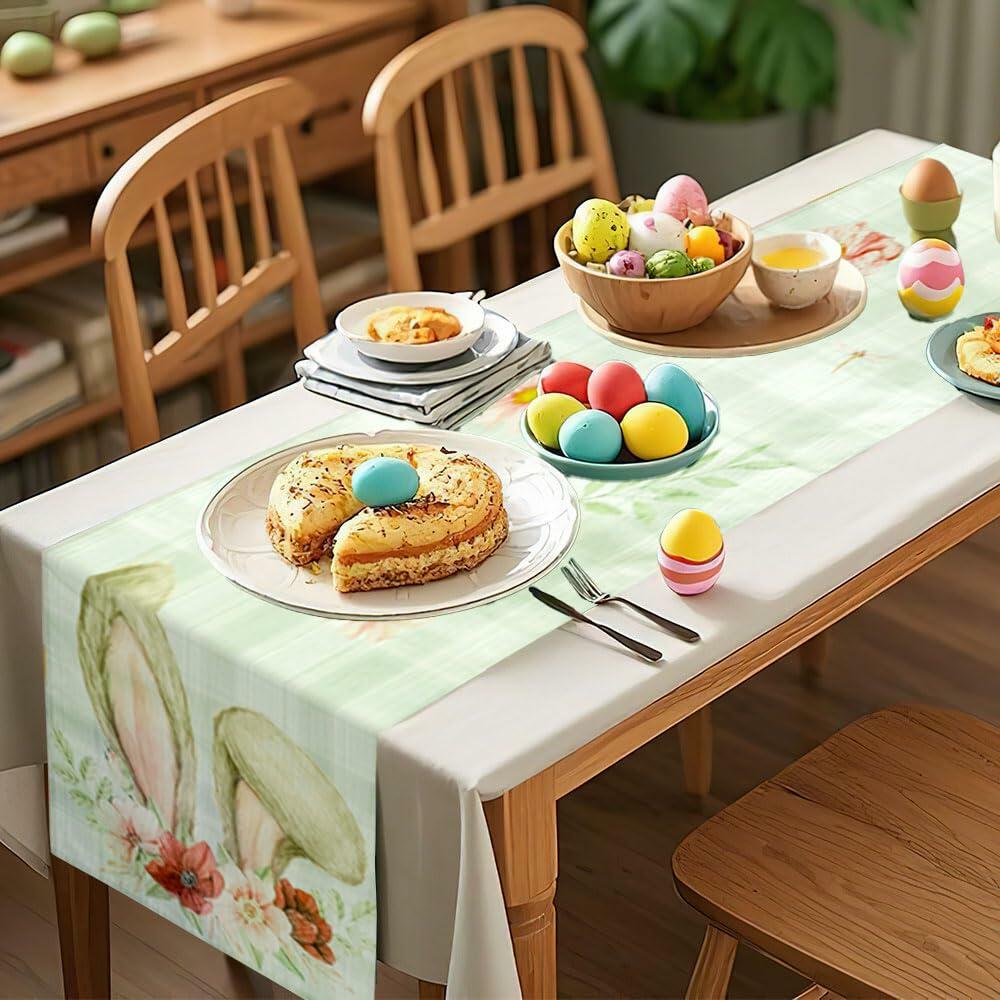 QIHOMPIB Easter Table Runner Pastel Pink Floral Boho 13x72 Inch