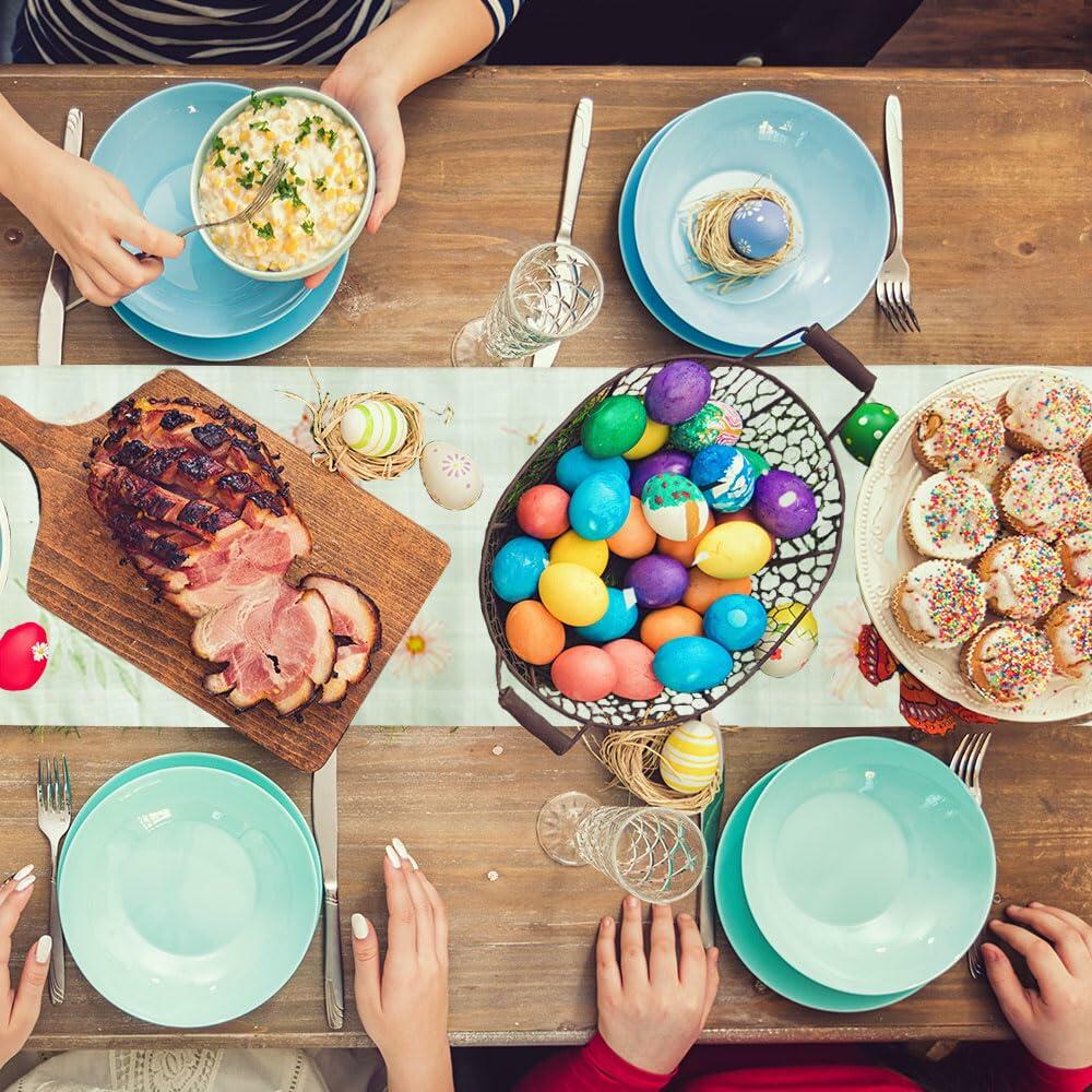 QIHOMPIB Easter Table Runner Pastel Pink Floral Boho 13x72 Inch