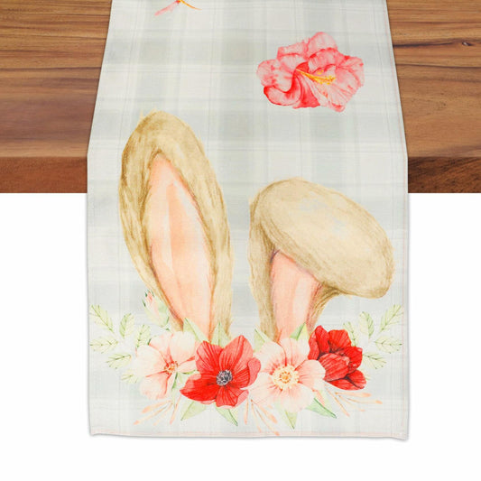 QIHOMPIB Easter Table Runner Pastel Pink Floral Boho 13x72 Inch
