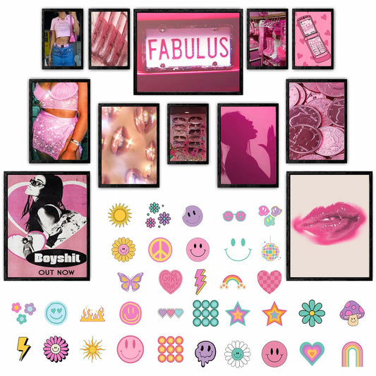 Lucky Numen Y2K Pink Posters 12PCS Teen Girls Bedroom Room Decor Unframed