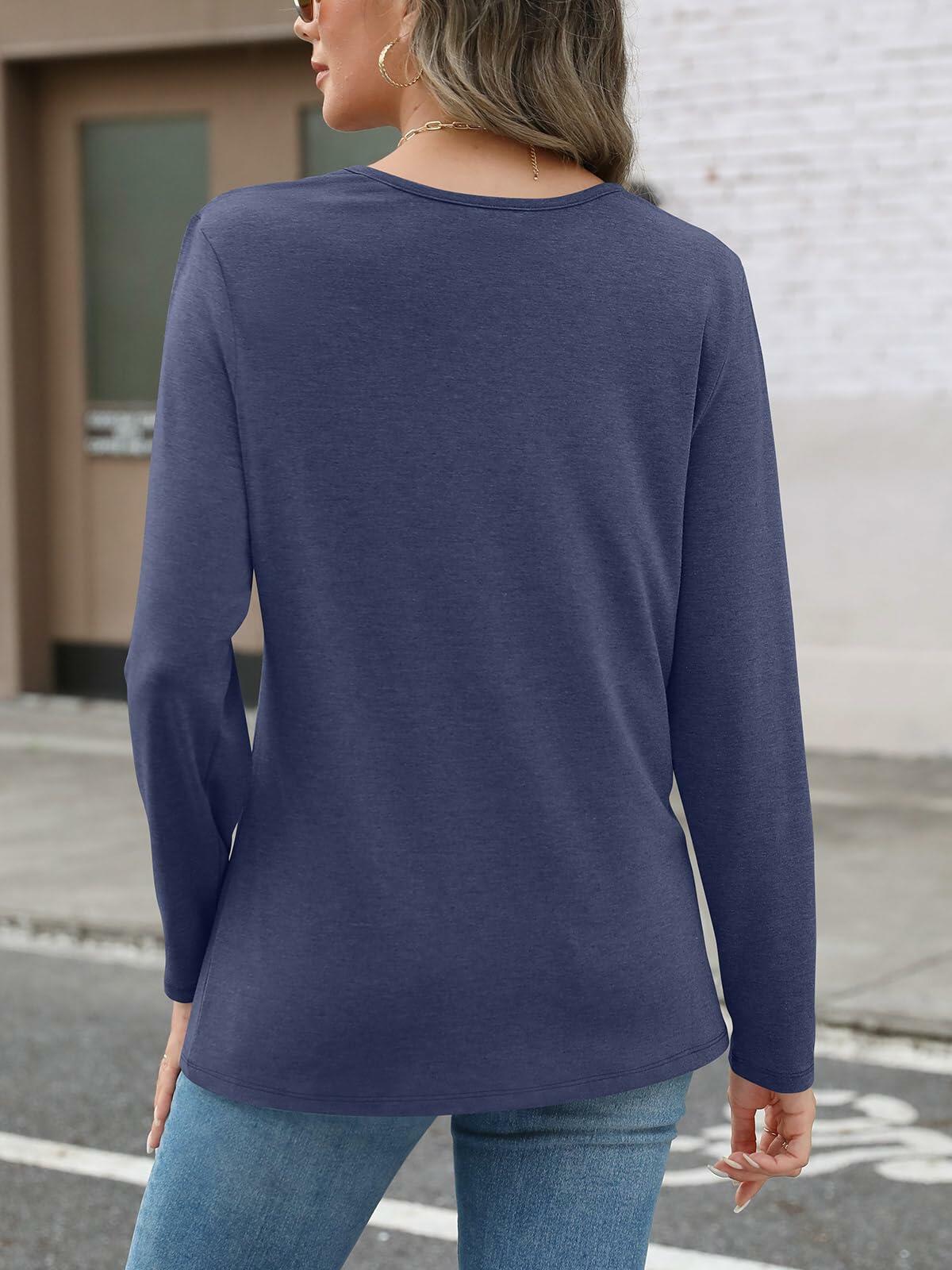 EasyGala Womens Pleated Long Sleeve Casual Top Navy Size M