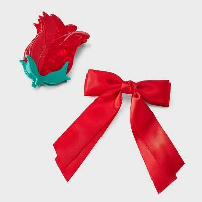 A New Day™ Acrylic Rose Hair Claw Clip Bow Set 2pc Red Valentine's Day